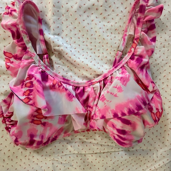 Vibrant Pink Tie-Dye Ruffle Bikini Top - Picture 3 of 12